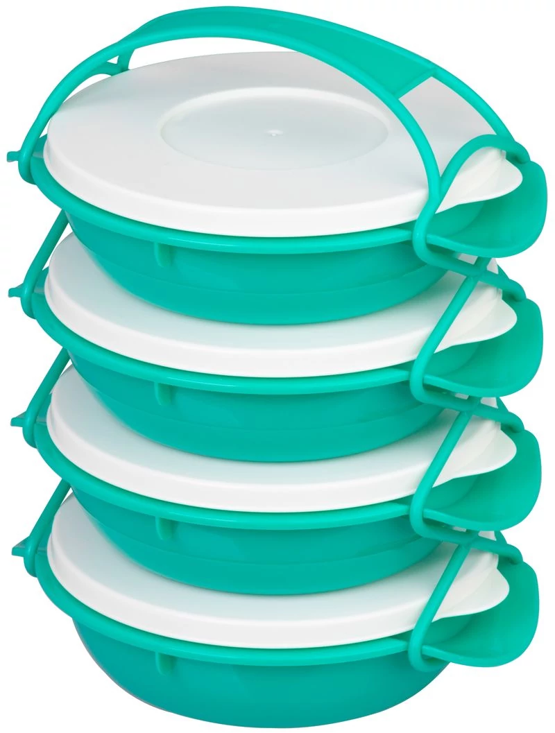 Ételhordó MagicHome, kerek, 4 részes, színes, 4x 1000 ml, 22,4x20,5x29,5 cm