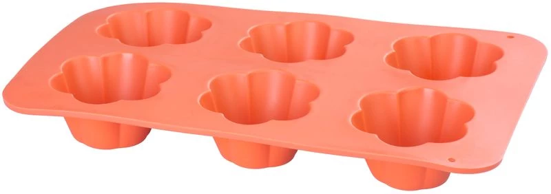Sütőforma MagicHome, 6 muffin sütéséhez, szilikon, virágmintás, piros, 28,6x17,2 cm