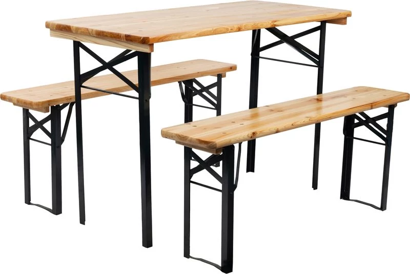 Sörpad készlet DORTMUND Mini3, asztal 117x56x76,5 cm, 2x pad 117x25x46,5 cm, fa 27 mm