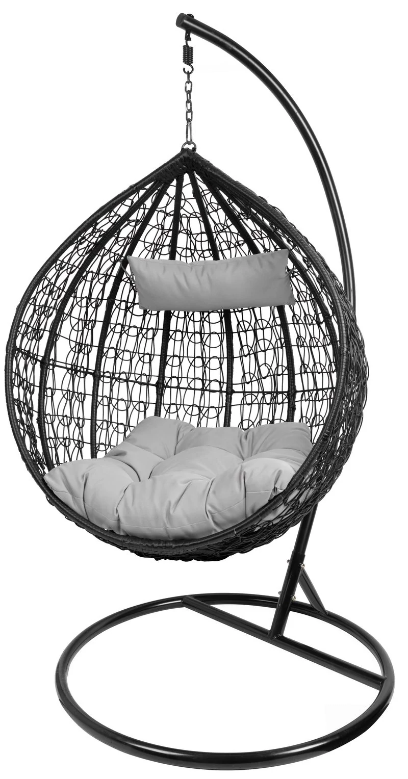 Fotel BORNEO, max. 150 kg, PE rattan, szürke, hintázó, kerti, párnával és ülőpárnával