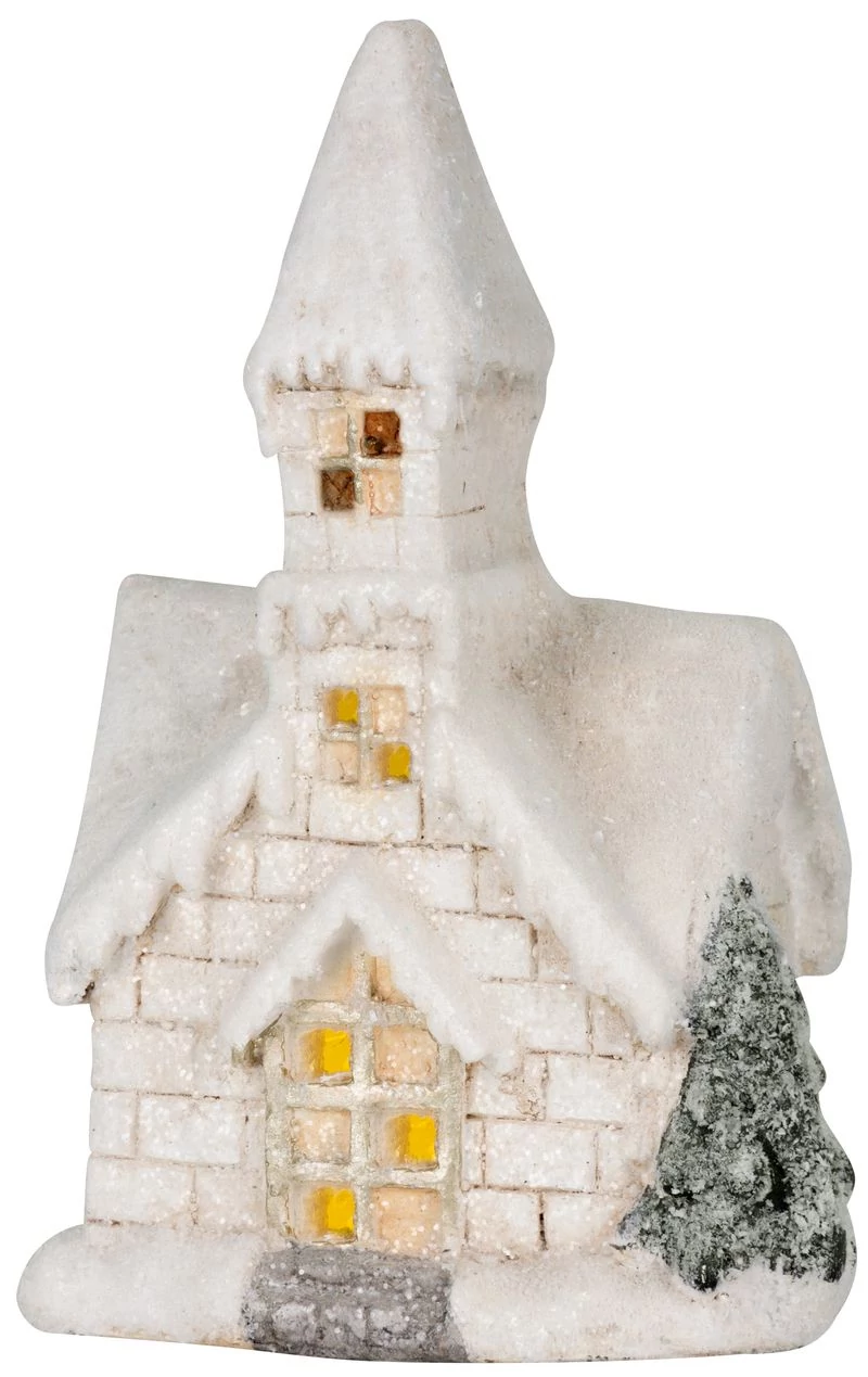 Dekoráció MagicHome Karácsony, templom, 3 LED sárga, kerámia, 2xAAA, beltéri, 17x11x27 cm