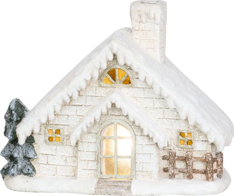 Dekoráció MagicHome Karácsony, házikó kéménnyel, kerámia, 3xAA, 40 cm, LED