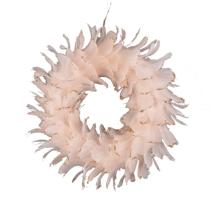 Koszorú MagicHome, karácsonyi, tollas, rózsaszín, függő, 35 cm