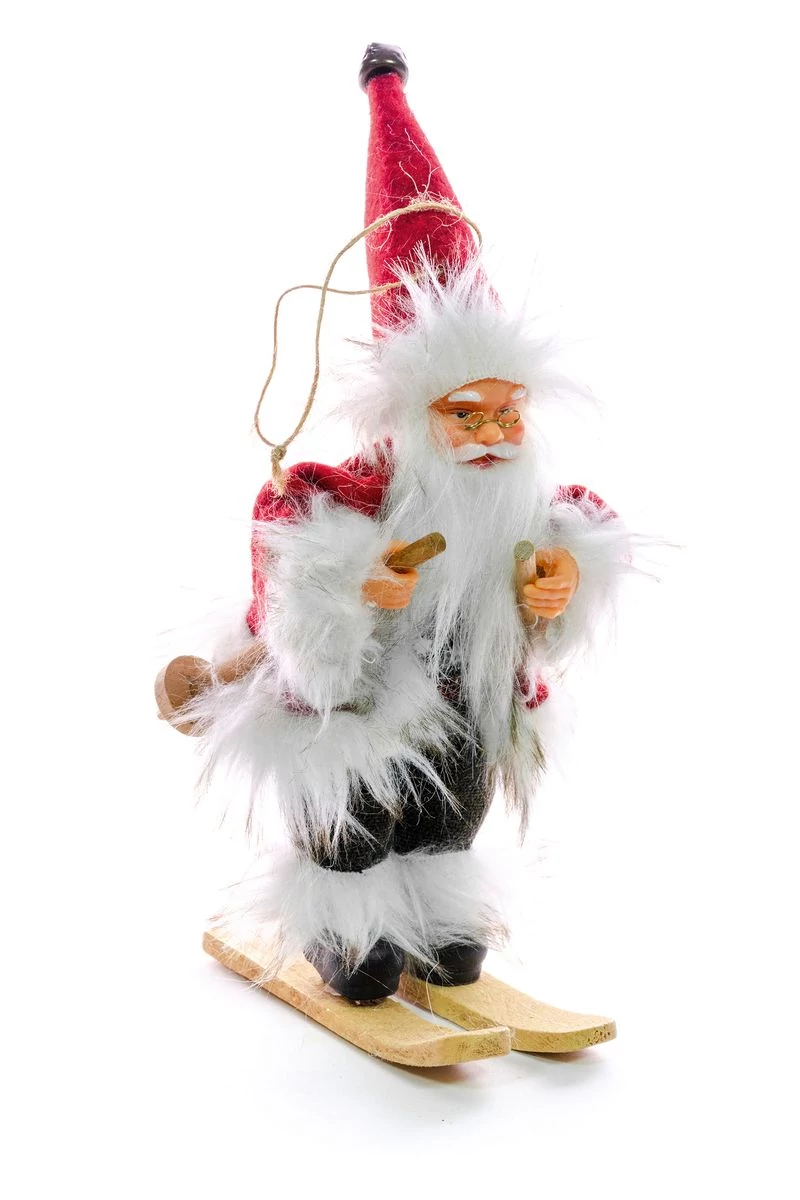 Dekoráció MagicHome Karácsony, Mikulás síléceken, 18 cm