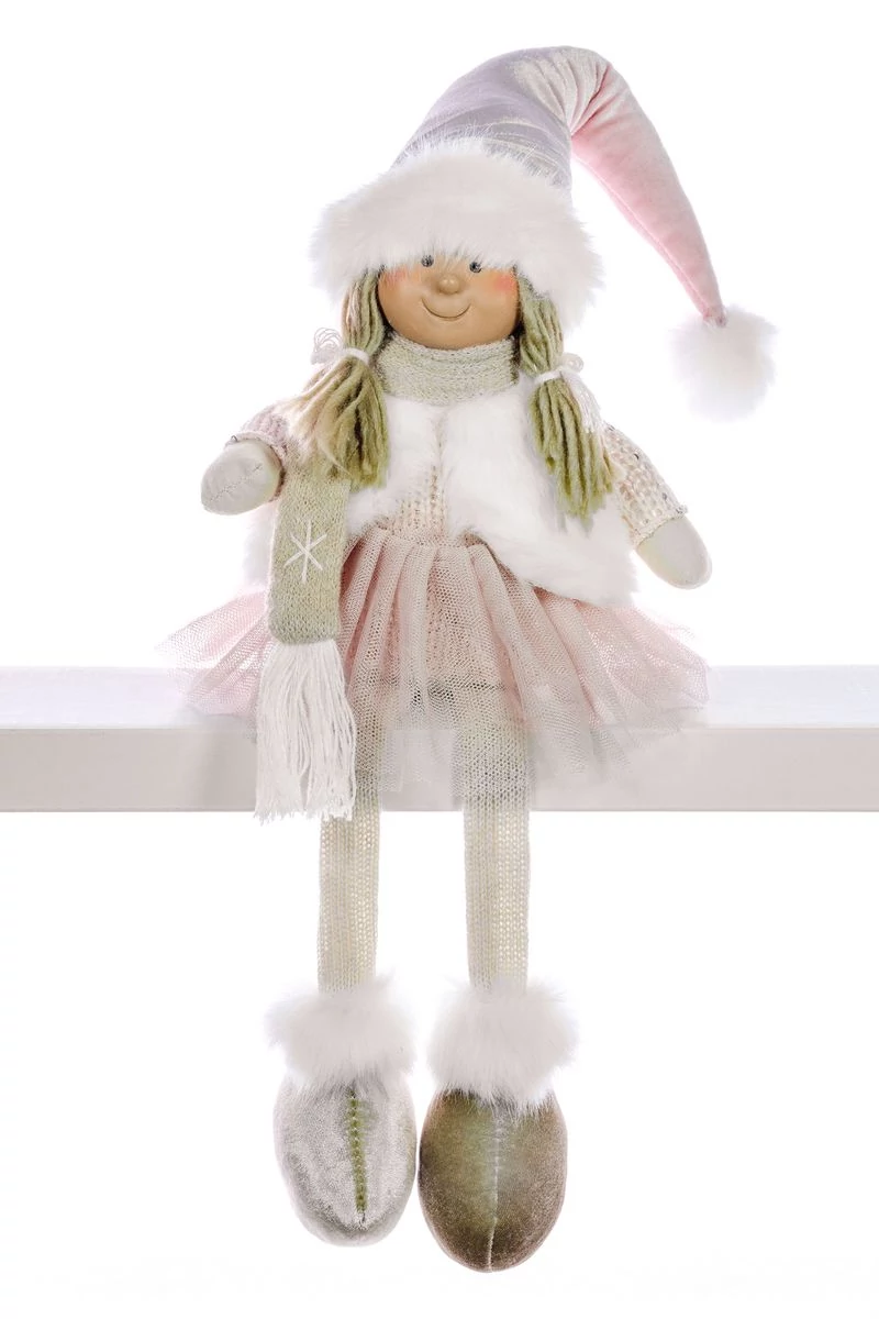 Dekoráció MagicHome Karácsony, kislány rózsaszín szoknyában, ülő, 33 cm