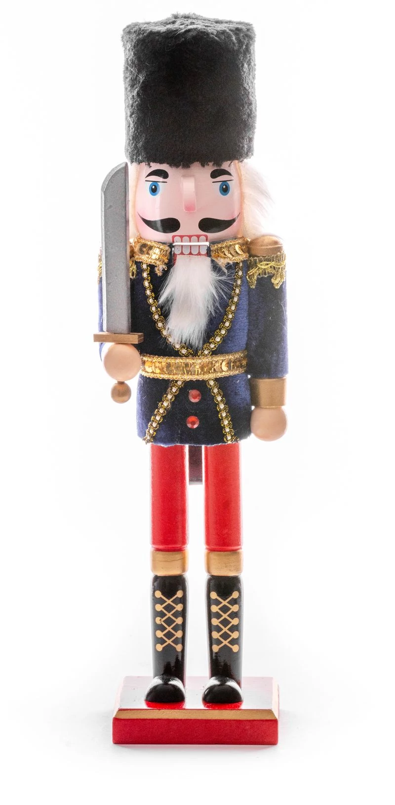 Figura MagicHome Karácsonyi Woodeco, 38cm, Diótörő báránybőr sapkával, fa