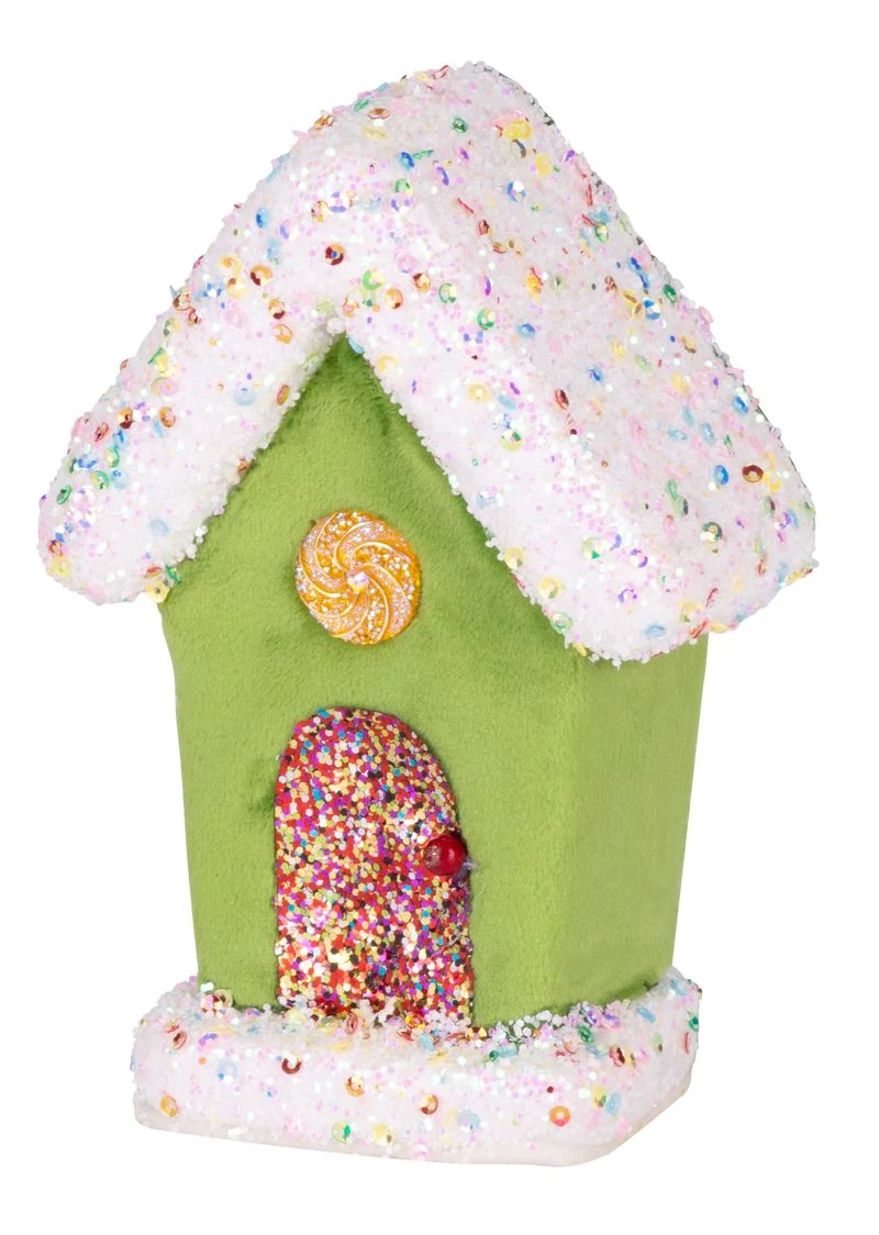 Dekoráció MagicHome Karácsony Candy Line, házikó, zöld, függő, 11x16 cm