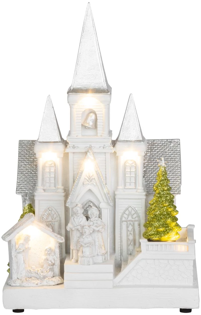 Dekoráció MagicHome Karácsony, templom Betlehemmel, 6 LED fehér, 3xAA, beltéri, 17x13x25 cm