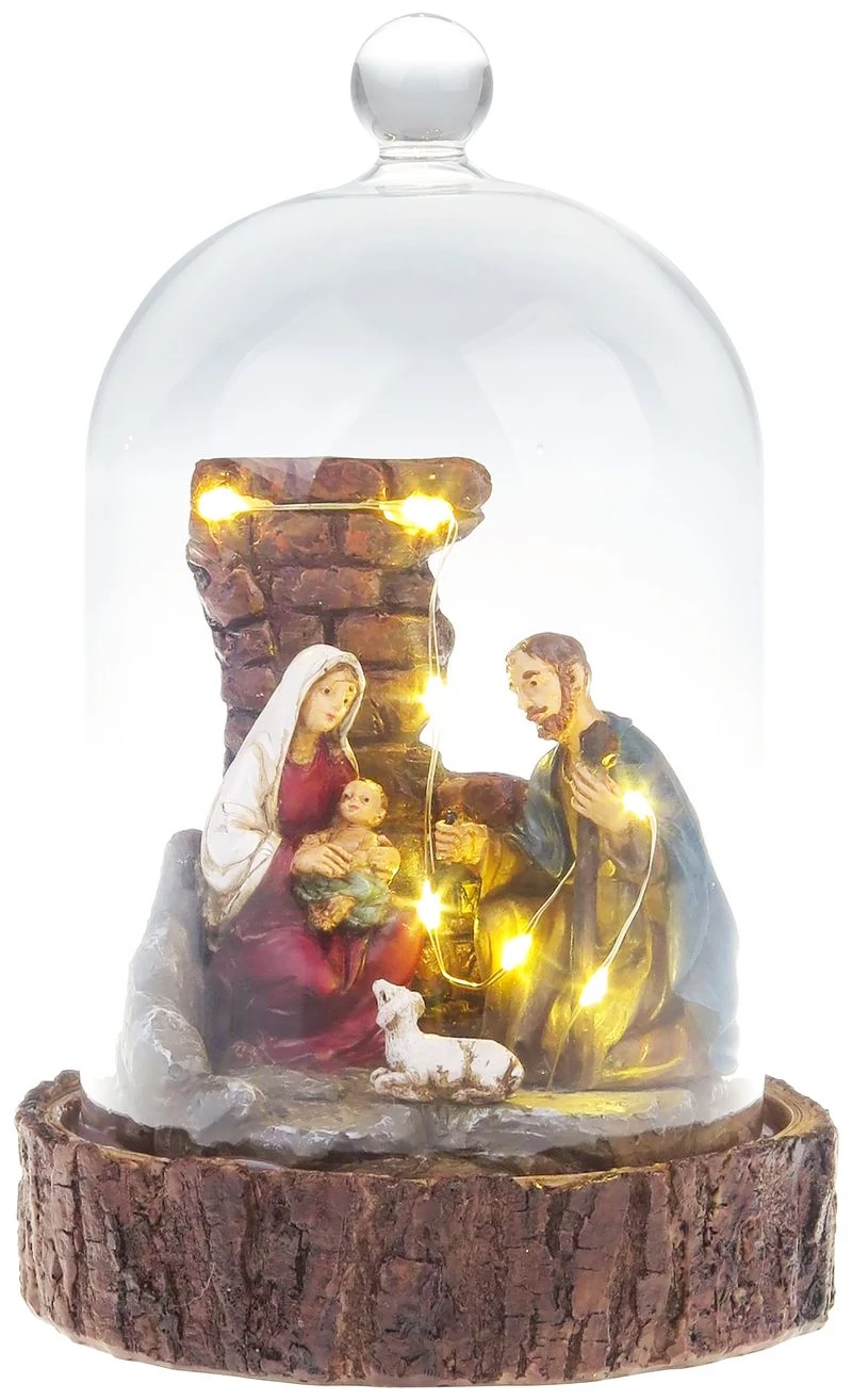 Dekoráció MagicHome Karácsony, Betlehem üvegkupola alatt, 7 LED, 2xAAA, beltéri, 11,80x11,80x19 cm