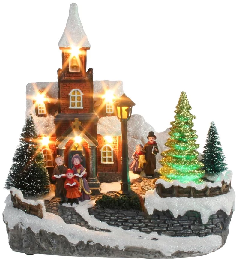 Dekoráció MagicHome Karácsony, templom, 8 LED színváltós, dallamokkal, 3xAA, beltéri, 21x14,50x20,80