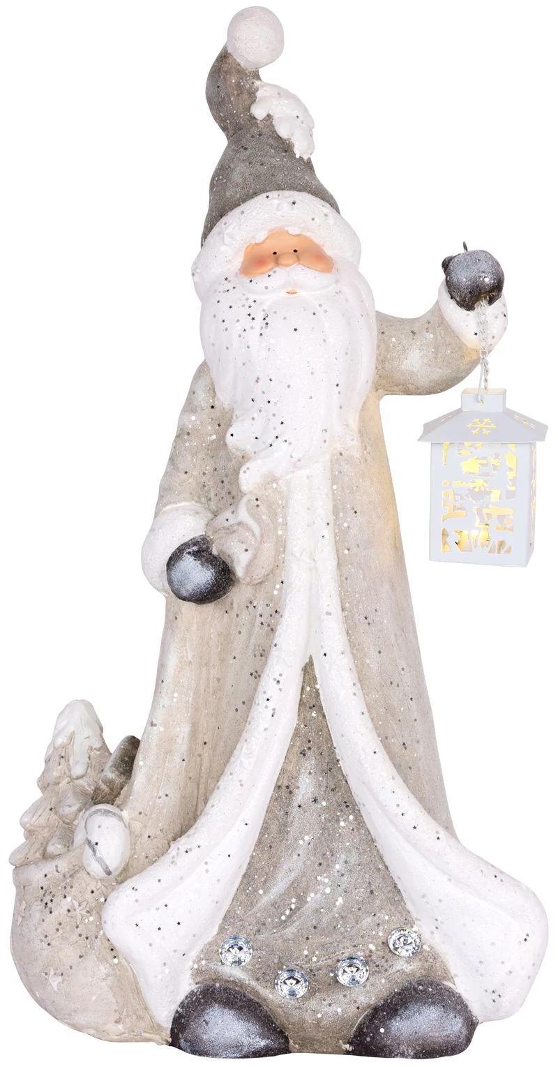 Dekoráció MagicHome Karácsony, Mikulás lámpással, 1 LED, 2xAAA, kerámia, 34x21x65 cm