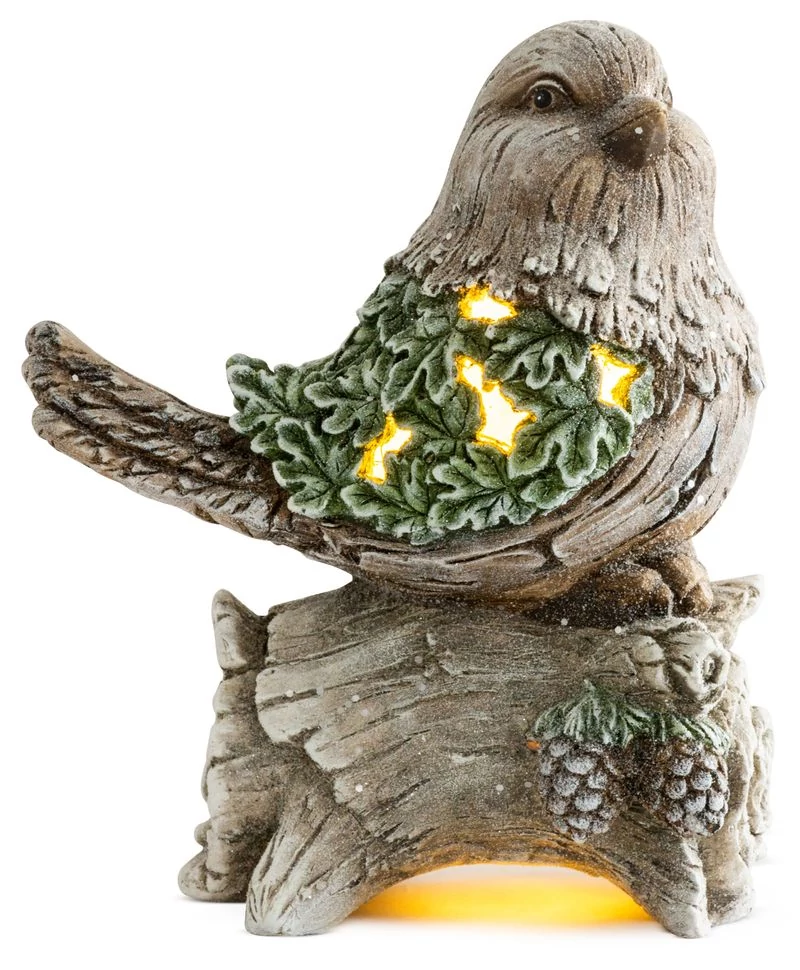 Dekoráció MagicHome Karácsony, cinege fatörzsön, 9 LED, 3xAAA, kerámia, 22x21,50x40 cm
