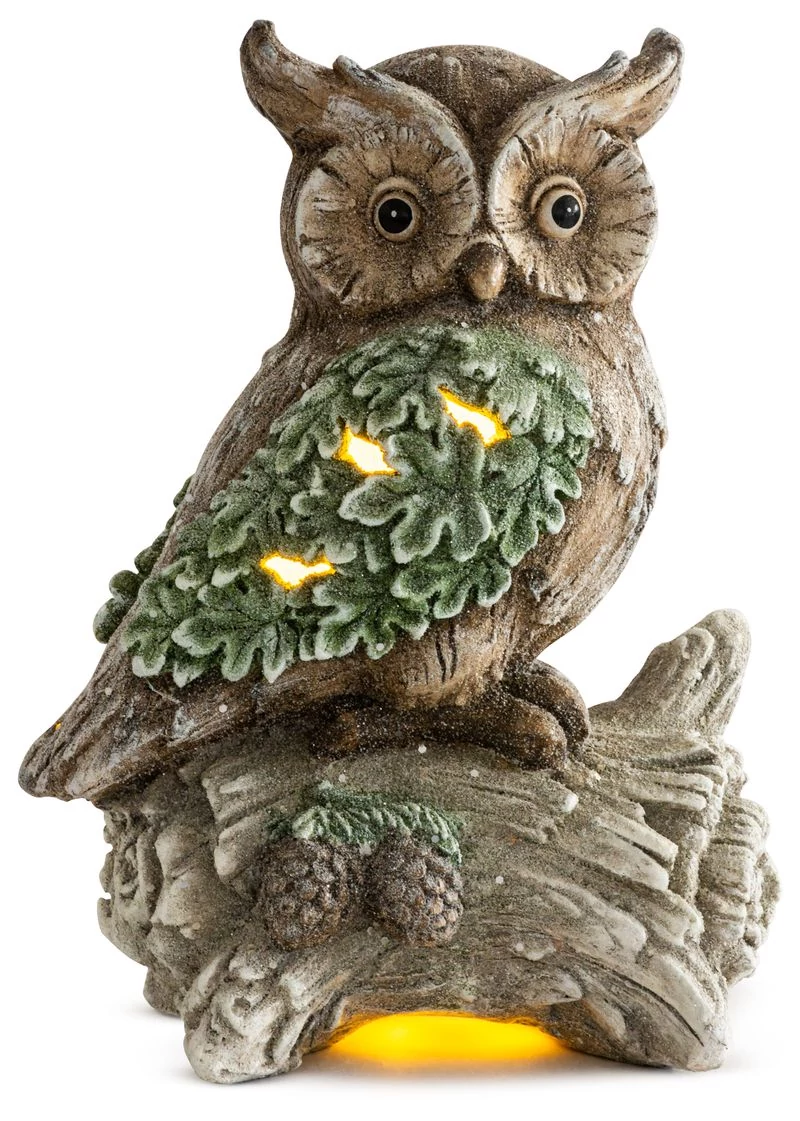 Dekoráció MagicHome Karácsony, bagoly fatörzsön, 9 LED, 3xAAA, kerámia, 31x21x42 cm