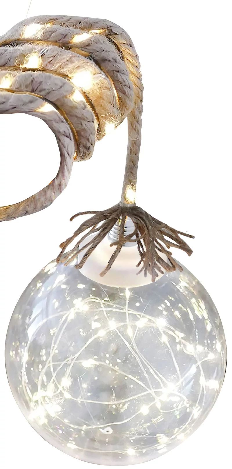 Dekoráció MagicHome Karácsony Balldeco, gömb kötélen, 50x mLED meleg fehér, 3xAA, IP20, beltéri, vil