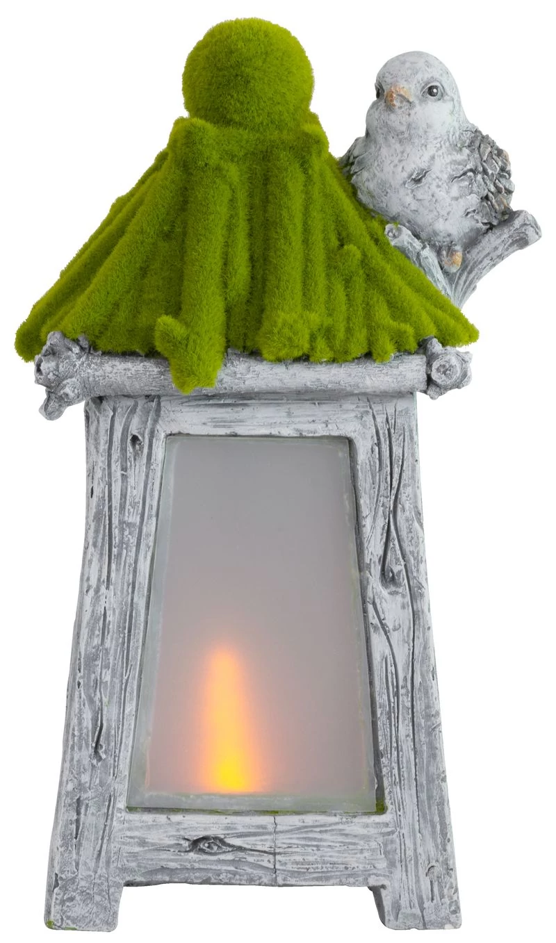 Dekoráció MagicHome, Lámpás madárral, szolár, LED, kerámia, 26x20x45 cm