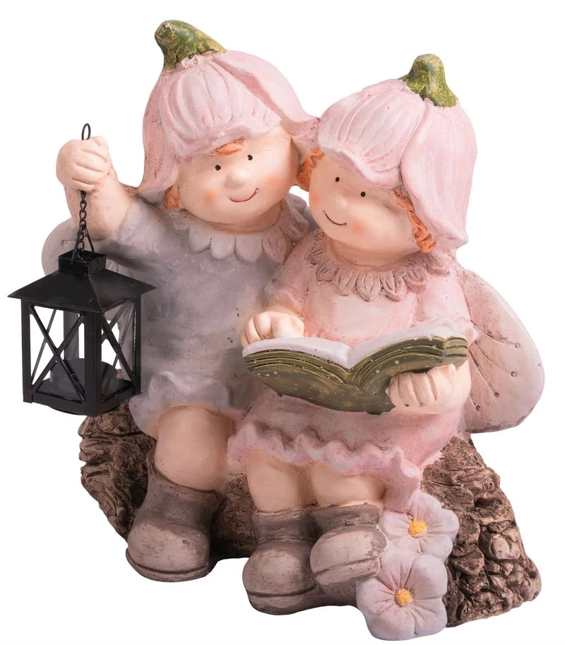 Dekoráció MagicHome, Kisfiú és kislány könyvvel és lámpással, kerámia, 32,5x20,5x35 cm