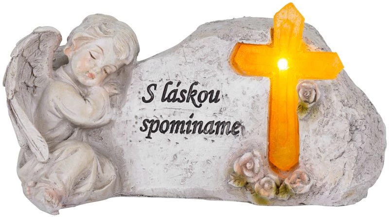 Dekoráció MagicHome, Angyal kereszttel, polirezin, sírhoz, szolár, 20,5x11x11 cm