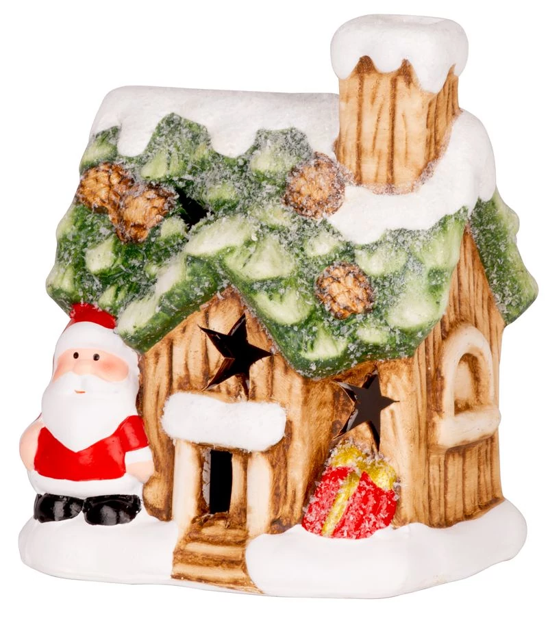 Dekoráció MagicHome Karácsony, házikó Mikulással, LED, terrakotta, 10x8,3x12,2 cm