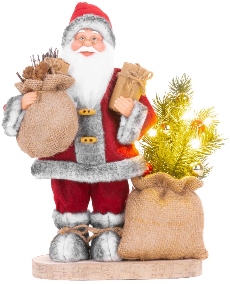 Dekoráció MagicHome Karácsony, Mikulás táskával és fenyőfával, LED, 3xAAA, 30 cm