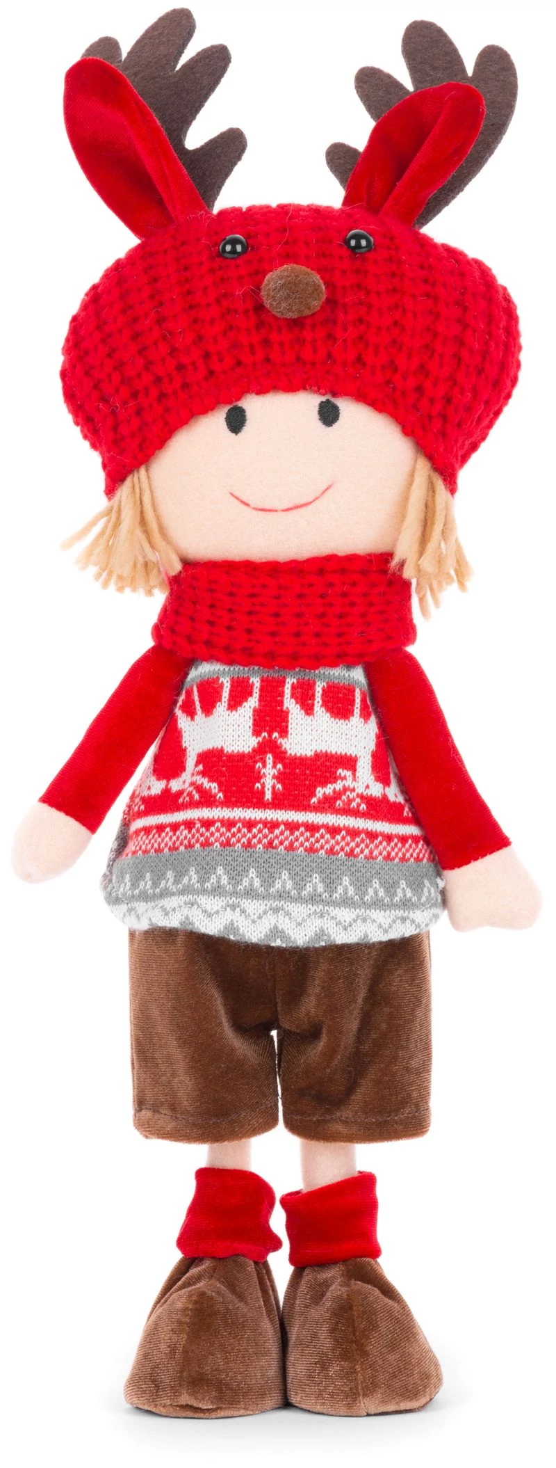 Dekoráció MagicHome Karácsony, fiú piros-szürke sapkával, 42 cm