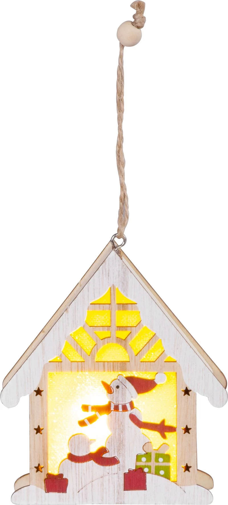 Dekoráció MagicHome Karácsony, hóember házikóban, LED, függő, 9,2x3x10,4 cm