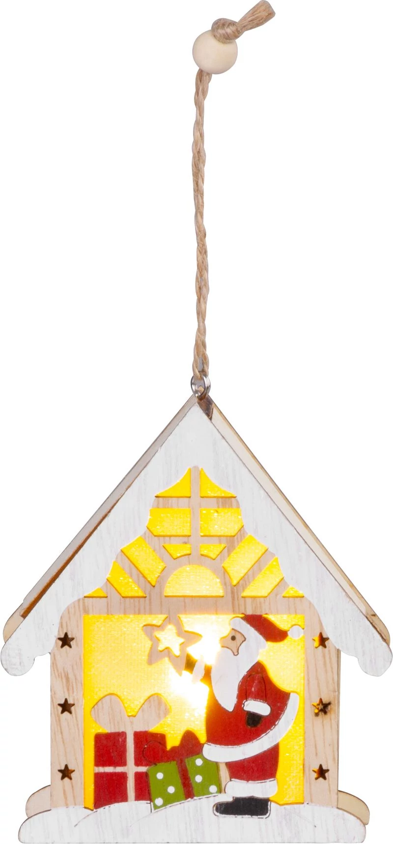 Dekoráció MagicHome Karácsony, Mikulás házikóban, LED, függő, 9x3x10,4 cm