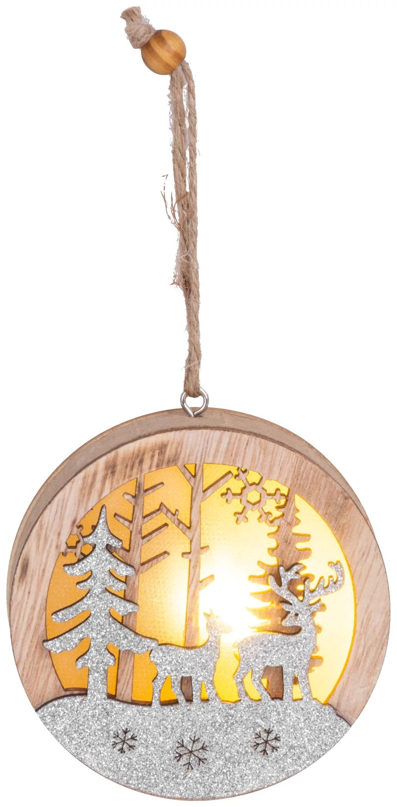 MagicHome karácsonyi dekoráció, Szarvas gömbben, LED, felfüggeszthető, MDF, 8,5 x 2 x 8,5 cm