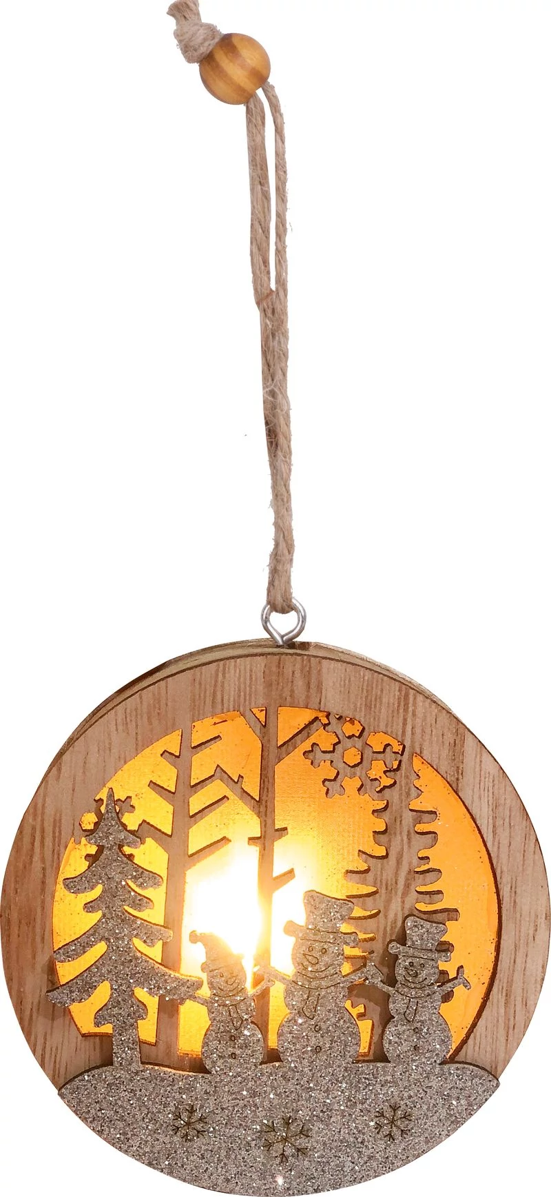 Dekoráció MagicHome Karácsony, hóember gömbben, LED, függő, MDF, 8,5x2x8,5 cm