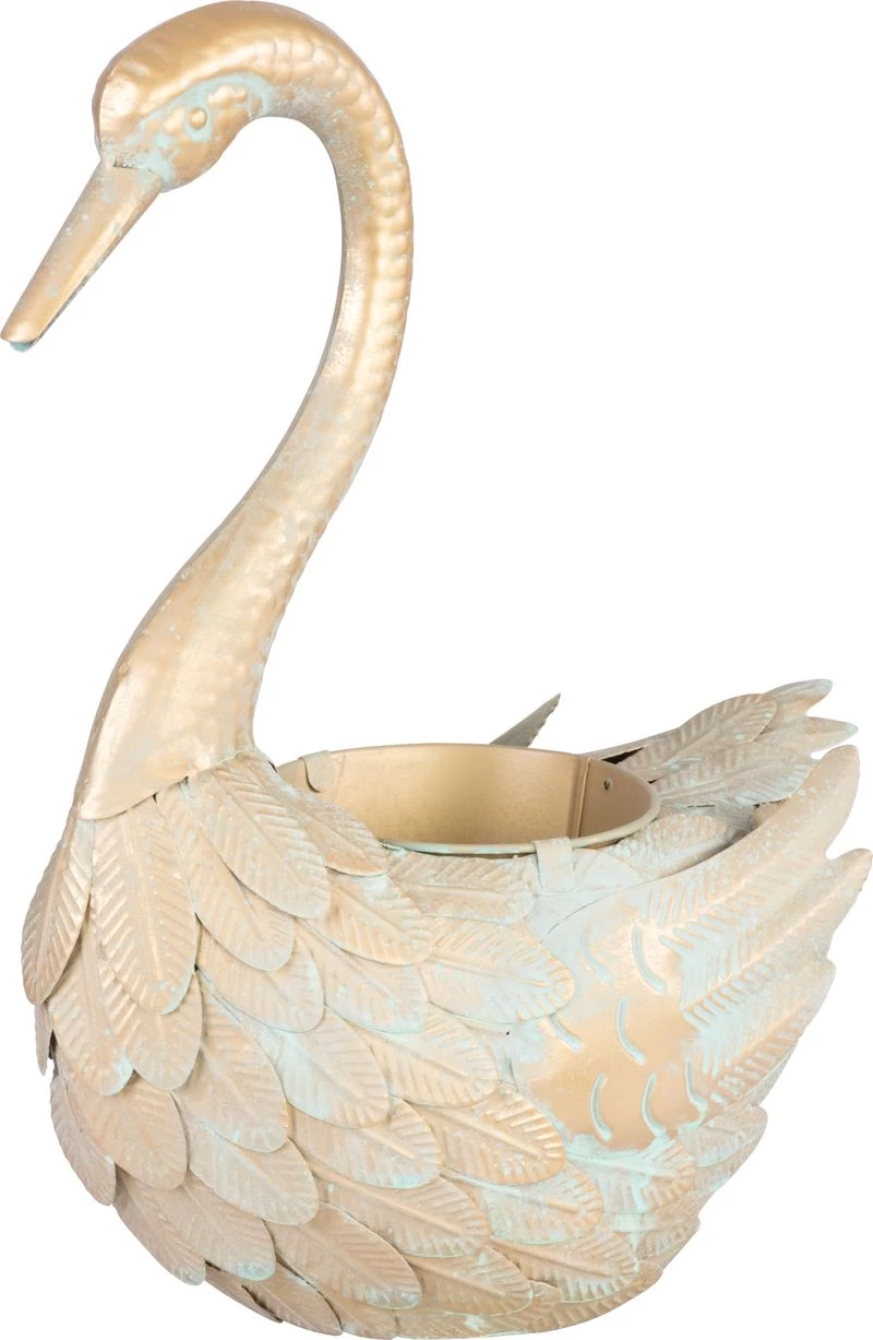 Dekoráció MagicHome Mecco, Lúd, fém virágcserép, arany, 35x18x43 cm