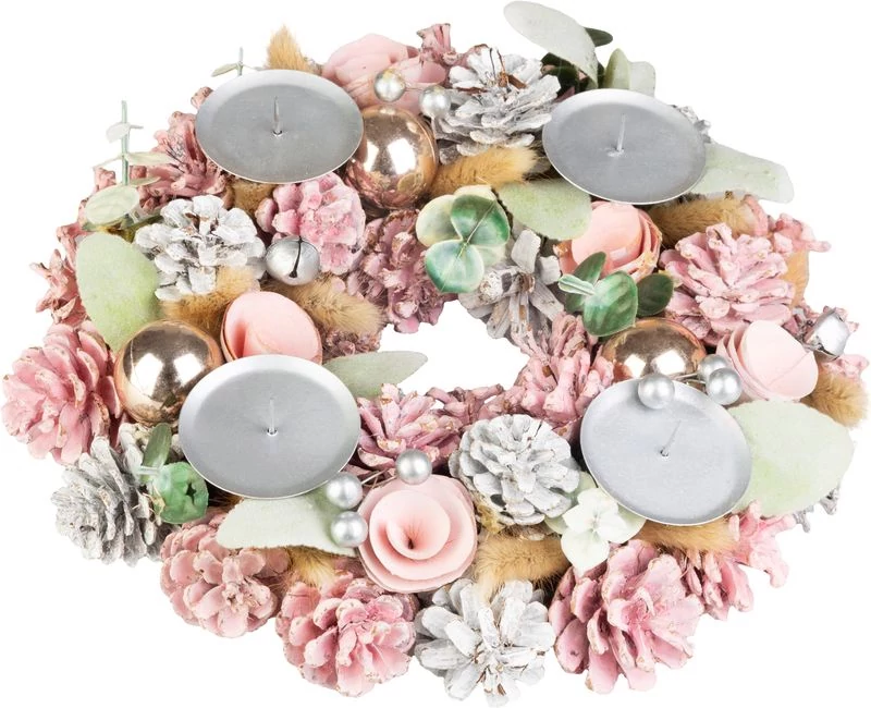 Koszorú MagicHome, karácsonyi, adventi, rózsaszín, 30 cm