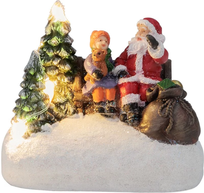 Dekoráció MagicHome Karácsony, Mikulás gyermekkel, LED, 2xAAA, beltéri, 9,5x6x8 cm, gyűjtőcsomag 12