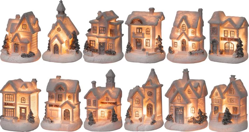 Dekoráció MagicHome Karácsony, házikó, LED, beltéri, 7x6x10 cm, gyűjtőcsomag 12 db