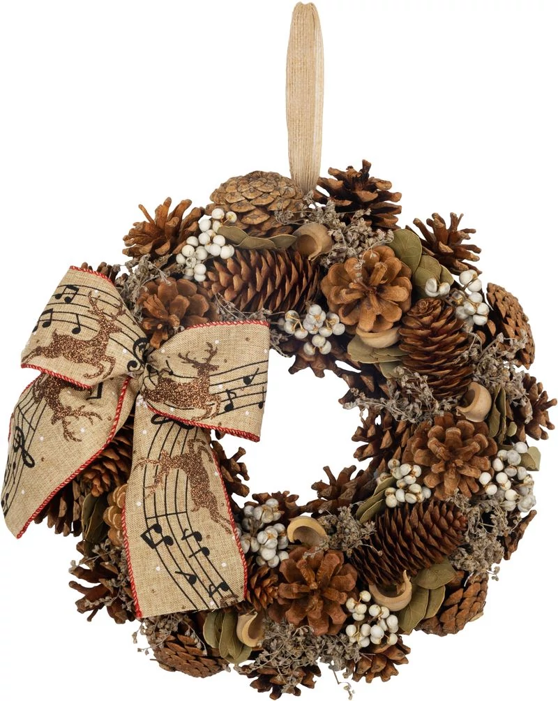Koszorú MagicHome, karácsonyi, természetes, függő, masnival, 30 cm