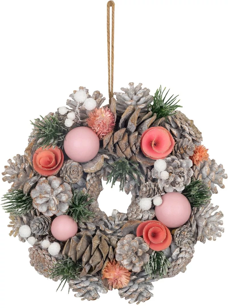 Koszorú MagicHome, karácsonyi, függő, rózsaszín-narancssárga, 25 cm