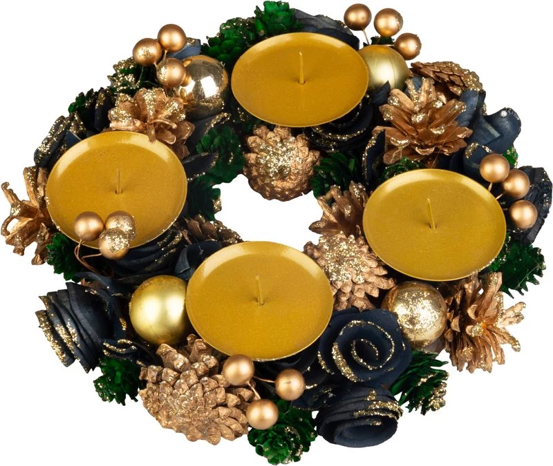 Koszorú MagicHome, karácsonyi, adventi, zöld-kék-arany, 25 cm