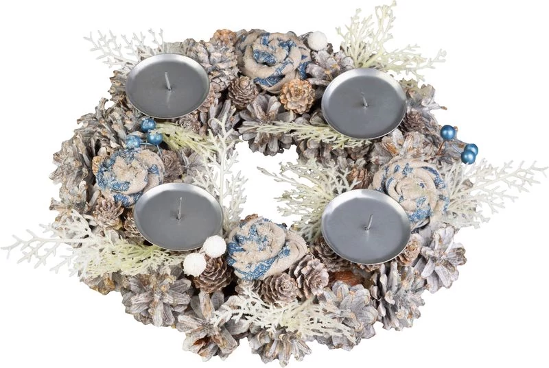 Koszorú MagicHome, karácsonyi, adventi, kék-fehér, 30 cm