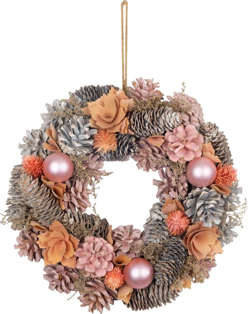 Koszorú MagicHome, karácsonyi, függő, rózsaszín-narancssárga, 30 cm