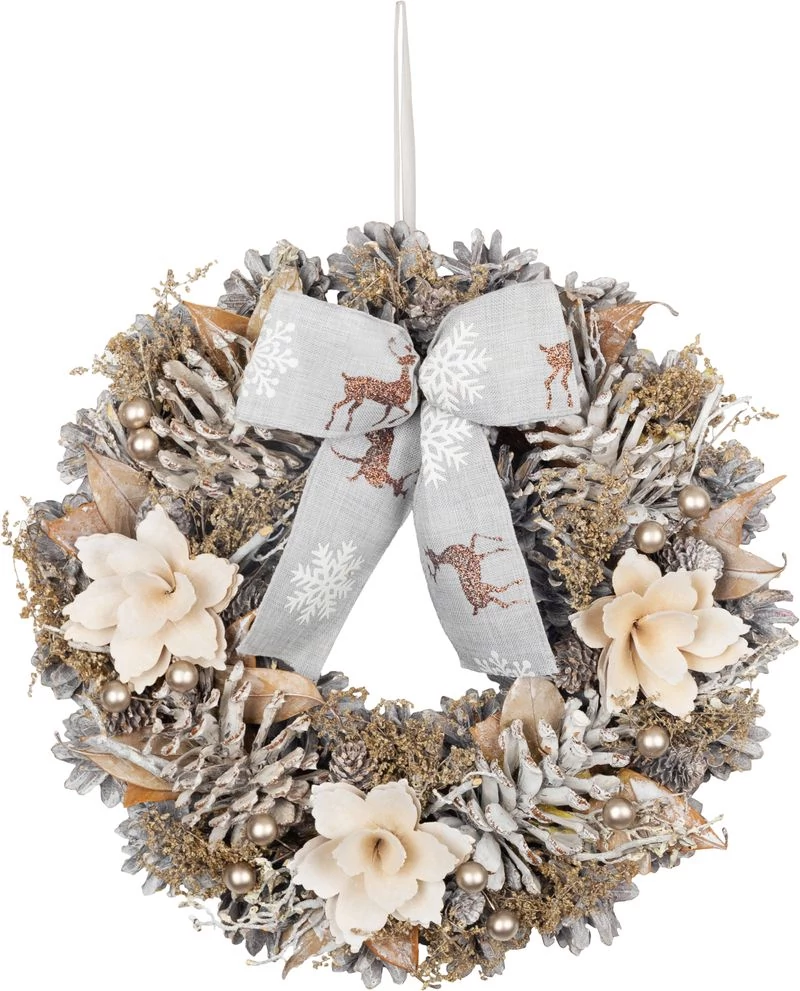 Koszorú MagicHome, karácsonyi, függő, természetes, masnival, 30 cm