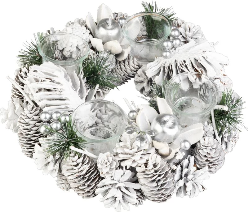 Koszorú MagicHome, karácsonyi, adventi, fehér, 32 cm