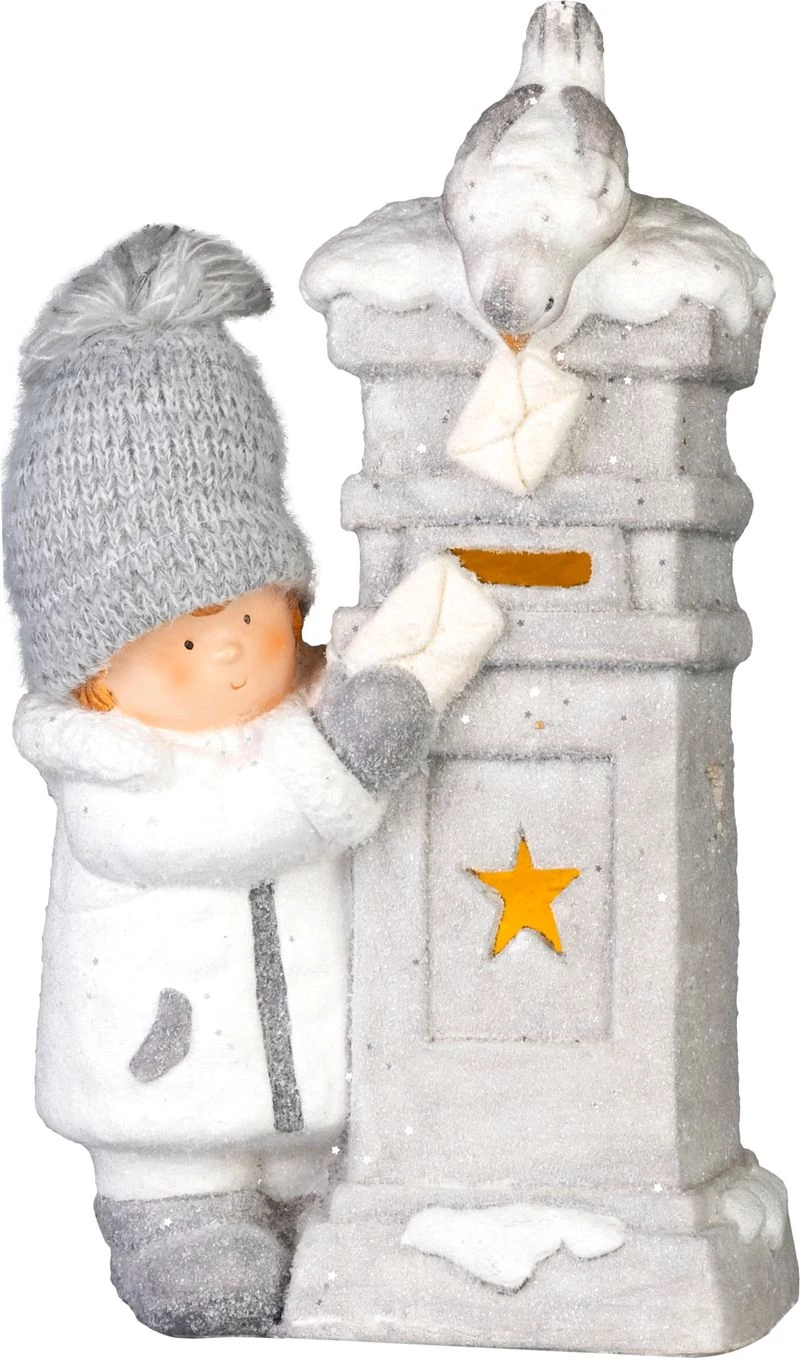 Dekoráció MagicHome Karácsony, kisfiú postaládával, LED, 14.5x22.5x39 cm