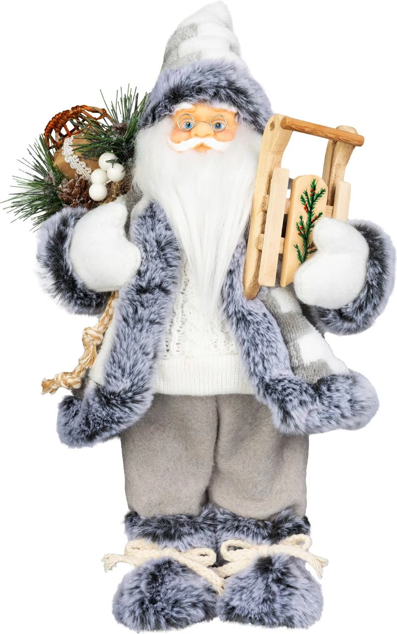 Dekoráció MagicHome Karácsony, Mikulás szánkóval, fehér-szürke, 45 cm