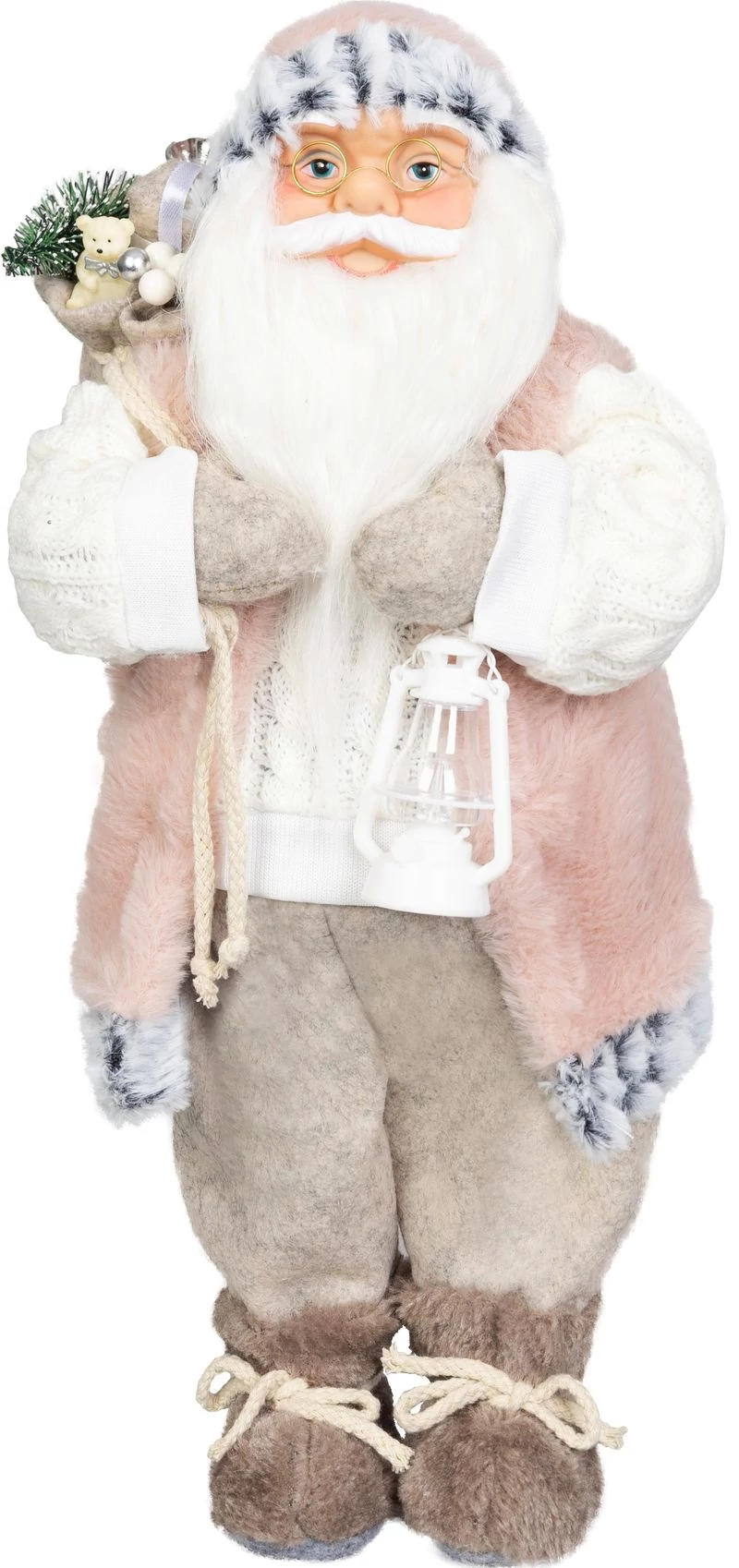 Dekoráció MagicHome Karácsony, Mikulás, ajándékkal, rózsaszín-barna, 46 cm